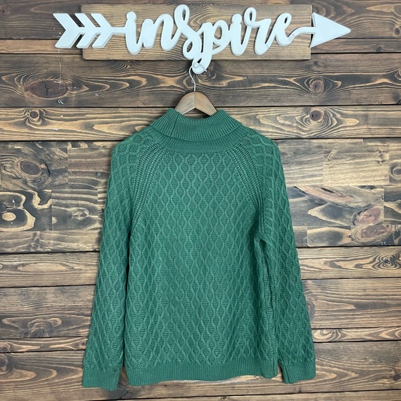 Vintage | Chunky Cable Knit Diamond Turtleneck Sweater Long Sleeve Green - Picture 6 of 6